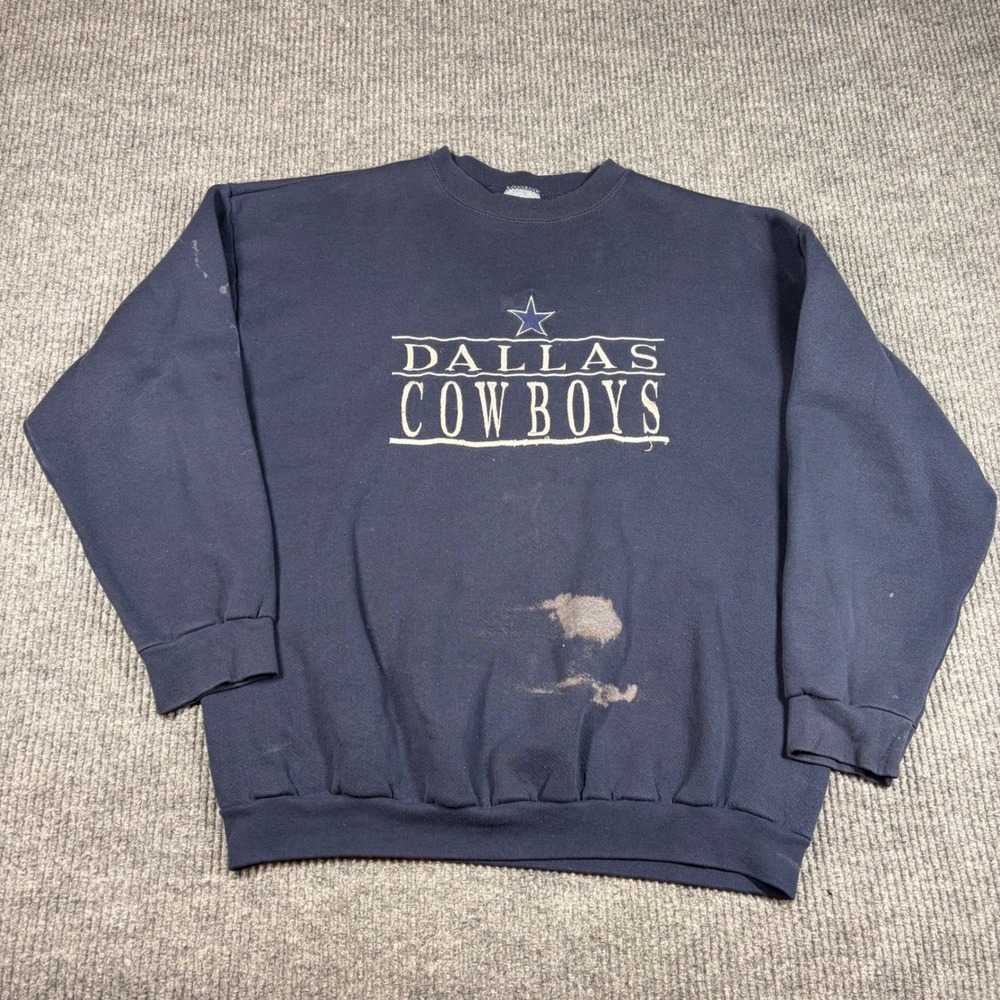 Vintage Dallas Cowboys Logo 7 Heavyweight Sweatshirt Navy Blue Mens XL NFL
